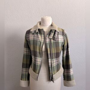 Free People Plaid Green & Brown zip up Jacket Size Small Petite
